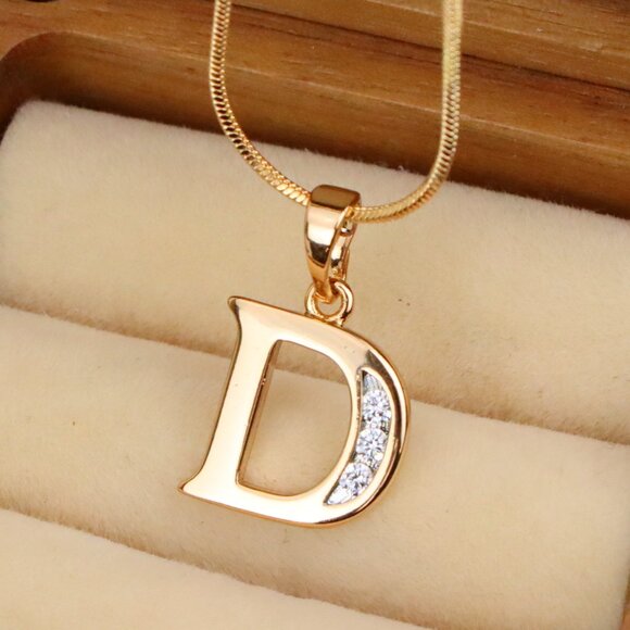 "Rose Gold Letter D Pendant with Crystals – 18K Gold Plated Charm, XPPT1353 - Picture 1 of 13